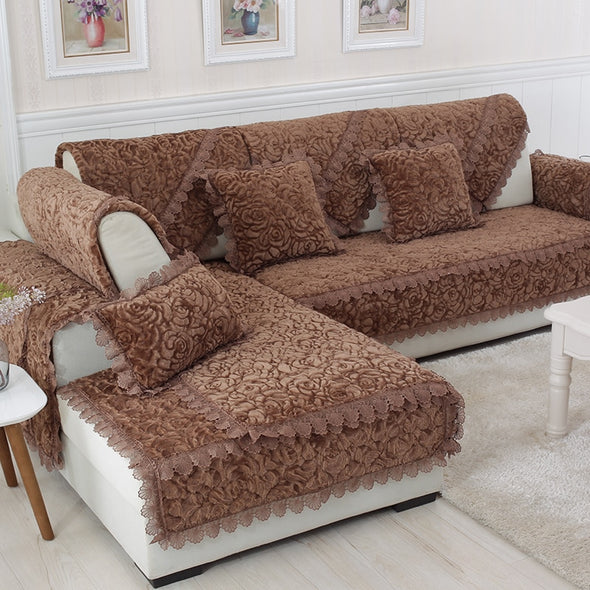 Thicken Plush Fabric Sofa Cover Lace Slip Resistant