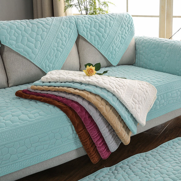 Printed Sofa Covers 1PC Plush Stone Non-slip Quilted