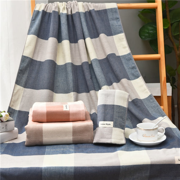 2019 Fashion  Cotton Plaid Bath Towel Set Face Towel